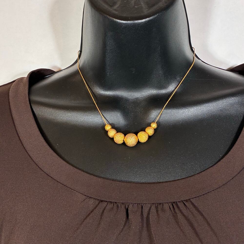 Gold Tone Bead Necklace Textured Serpentine S Link Chain 15 1/1 Inch Retro Vtg